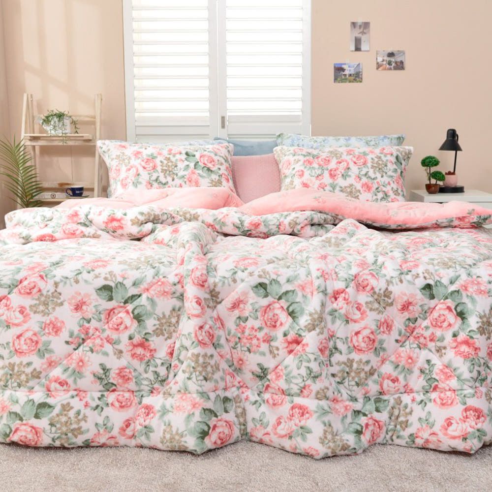 Guy Laroche Rozly 5mm Microfiber Comforter Elegant Floral Reversible Warm Winter Bedding with DuPont Polafil